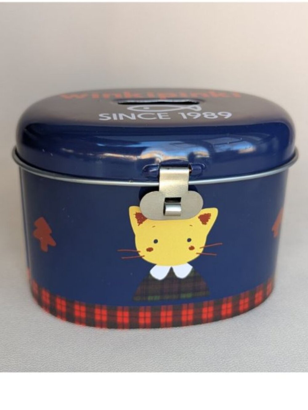 Vintage Sanrio 1989, 1991 Winkipinki Cat Tin Mini Bank Made in Japan